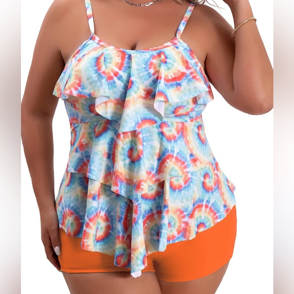 Womens Plus Size Tankini Swimsuits Tummy Control Bathing Suit Modest NWT 5XL